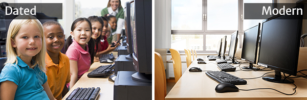 dated computer classroom photo vs newer one
