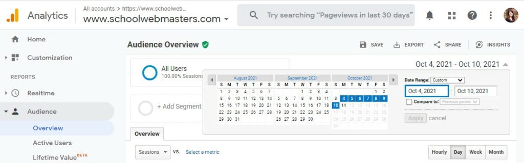 selecting a date range